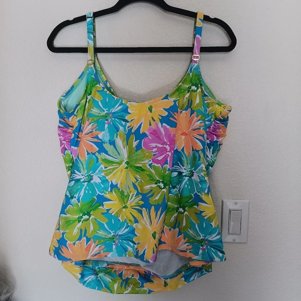 Bleu Rod Beattie Tankini Top Womens 22W Multi Floral Ruched V-Neck RBSO24473X
